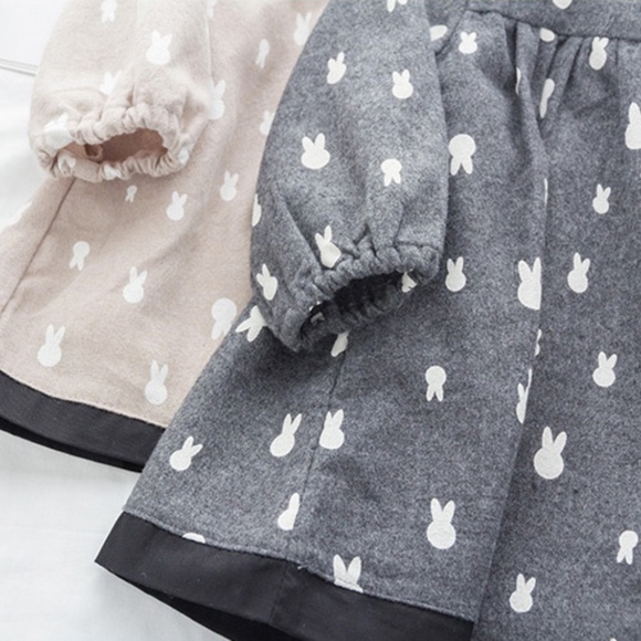 Toddler Girls Bunny Pattern Long Sleeve Gray Dress - Picture 8 of 8